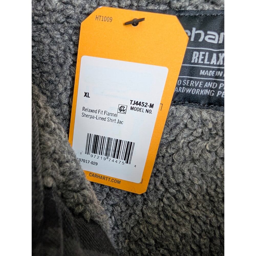 NWT Carhartt Shirt Jacket Men XL Shadow Black Plaid Sherpa-Lined Flannel Relaxed - Picture 6 of 6